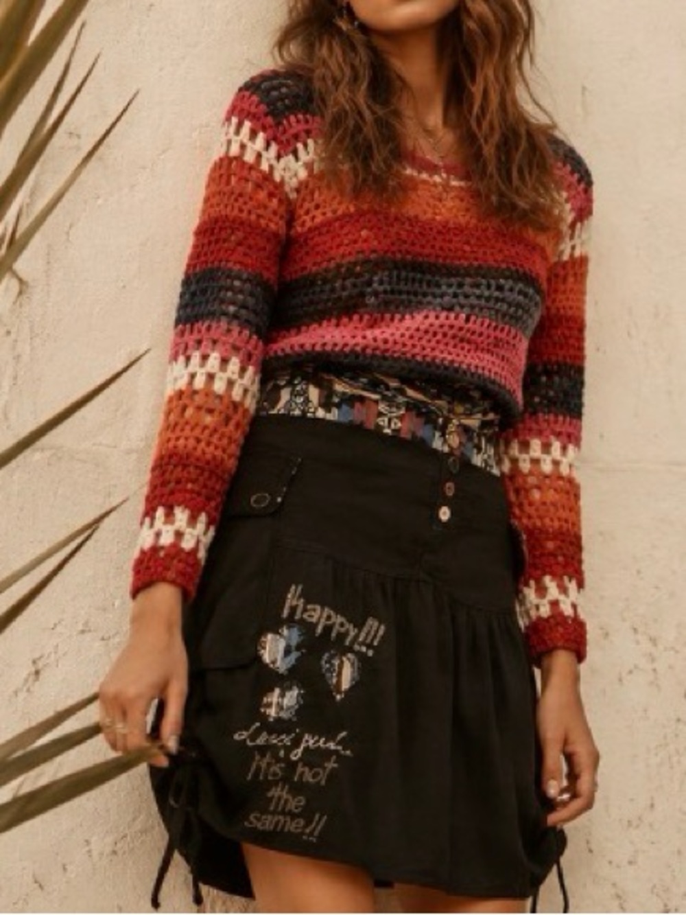 Desigual Aire Drawstring Side Skirt Size 40/M